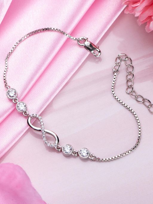 Zavya Eternal Infinity-Harmony Rhodium-Infused 925 Sterling Silver Bracelet