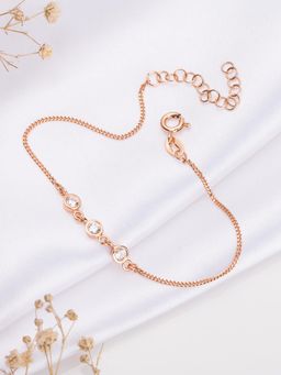 Zavya - Triple CZ Link Rose Gold Plated 925 Sterling Silver Bracelet