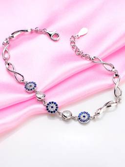 Zavya - Infinity Charm Evil Eye-CZ Rhodium-Plated 925 Sterling Silver Bracelet