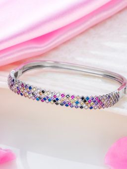 Zavya - Radiant Elegance Coloured CZ Rhodium-Plated 925 Sterling Silver Kada