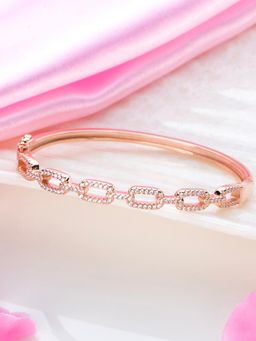Zavya - Linked Splendor Cubic Zirconia Rose Gold-Plated 925 Sterling Silver Kada