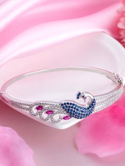 Zavya - Regal Plumage Rhodium-Plated 925 Sterling Silver Peacock Kada