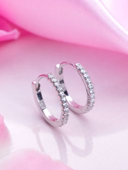 Zavya - Eternal Hoop One Line CZ Radiance Rhodium-Plated Earrings