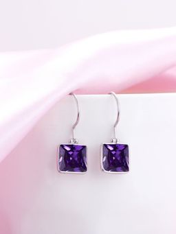 Zavya - Regal Purple Majesty Rhodium-Plated Square CZ 925 Sterling Silver Earrings