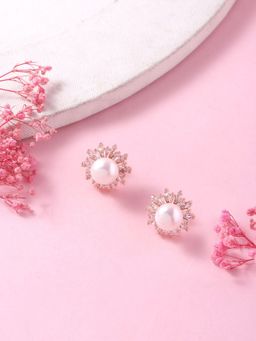 Zavya - Pearl Radiance Rose Gold-Plated 925 Sterling Silver Earrings