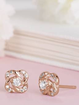 Zavya - Floral Rose Gold Elegance CZ 925 Sterling Silver Earrings