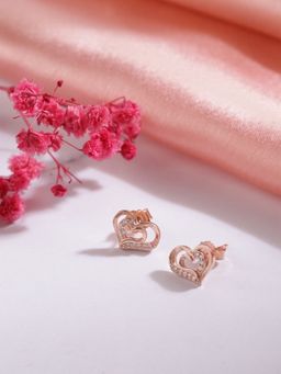 Zavya - Heartfelt Radiance Rose Gold-Plated 925 Sterling Silver Earrings with CZ