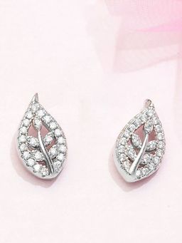 Zavya - Whimsical Whispers 925 Sterling Silver Rhodium-Plated Leaf Earrings