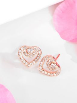 Zavya - Heartfelt Radiance CZ 925 Sterling Silver Rose Gold-Plated Earring