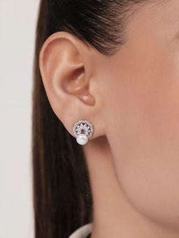 Zavya - Pearl Petal Radiance Rhodium-Plated 925 Sterling Silver Flower Earring