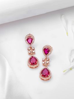 Zavya - Luminous Dark Pink Rose Gold-Plated 925 Sterling Silver Dangle Earrings