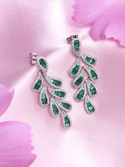 Zavya - Elegant Leaf Pattern Rhodium Plated 925 Sterling Silver Stud Earrings