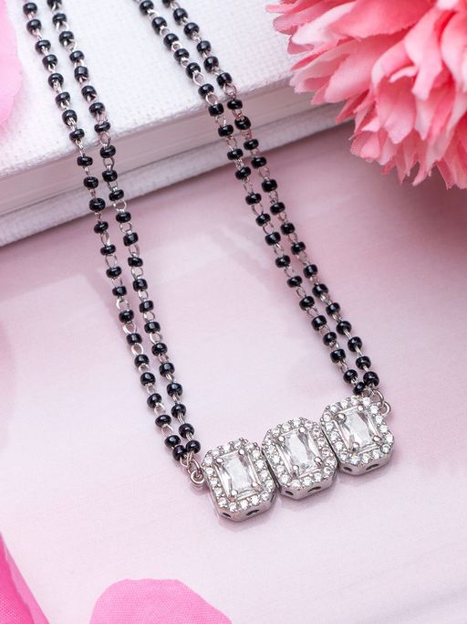 Zavya Radiant Rhodium 925 Sterling Silver Triple Rectangle Solitaire Mangalsutra