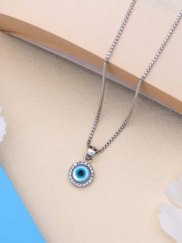 Zavya - Evil Eye Guardian Rhodium Plated CZ 925 Sterling Silver Necklace