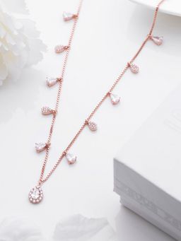 Zavya - Rosy Radiance Rose Gold-Plated CZ Droplet 925 Sterling Silver Necklace