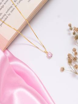 Zavya - Pink Elegance: Gold-Plated 925 Sterling Silver Pendent with Chain