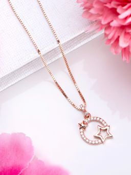 Zavya - Stellar Radiance 925 Sterling Silver Rose Gold Star Necklace