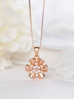 Zavya - Radiant Rose Gold Bloom CZ 925 Sterling Silver Floral Necklace
