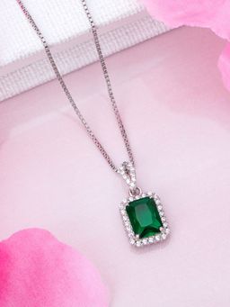 Zavya - Emerald Radiance Green CZ 925 Sterling Silver Necklace