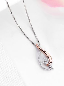 Zavya - Dual Tone CZ Abstract Elegance 925 Sterling Silver Necklace