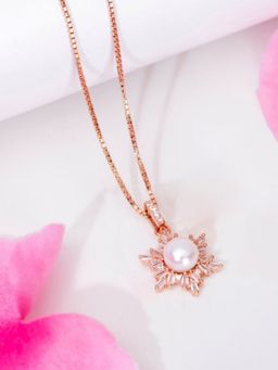 Zavya - Blooming Beauty 925 Sterling Silver Rose Gold-Plated Flower Necklace