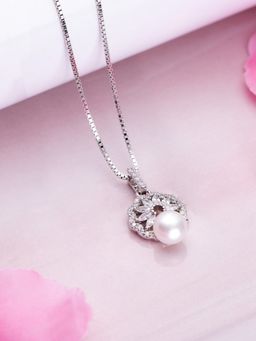 Zavya - Luminous Petals 925 Sterling Silver Rhodium-Plated Flower Necklace