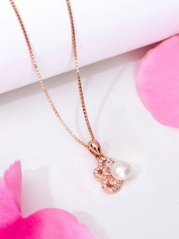 Zavya - Petals in Bloom Pearl-CZ Rose Gold-Plated Half Flower Sterling Silver Necklace