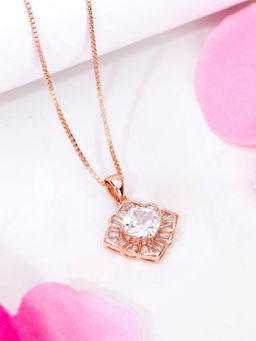 Zavya - Timeless Symmetry CZ Rose Gold-Plated Sterling Silver Square Necklace