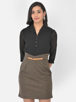 Latin Quarters - Brown 3/4 Sleeve Knit Solid Dress