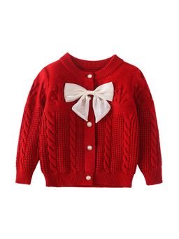 Little Surprise Box - Kids Red Knitted Cardigan Sweater With Bow