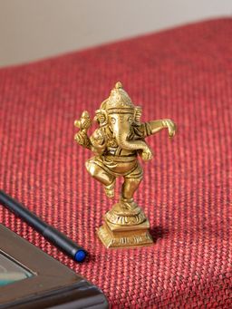 ExclusiveLane - Hand-Etched Dancing Ganesha Idol Showpiece In Brass (300 Grams)