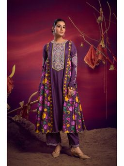 Rizabella - Royal Amethyst Embroidered Anarkali with Pant