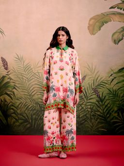 Shetab Kazmi - Palm Floral Peach Co-Ord Set
