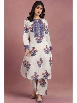TAHILIYA - Off White Sanganeri Hand Block Printed Kurta with Straight Pant