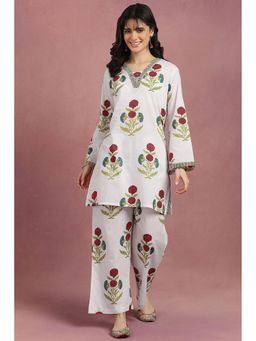 TAHILIYA - White-Red Sanganeri Hand Block Printed Co-Ord Set