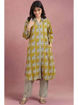 TAHILIYA - Green Sanganeri Hand Block Printed Kurta with Straight Pant Set