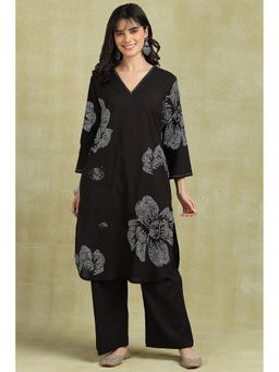 TAHILIYA - Black Bandhani Hand Block Printed Kurta with Straight Pant Ethnic