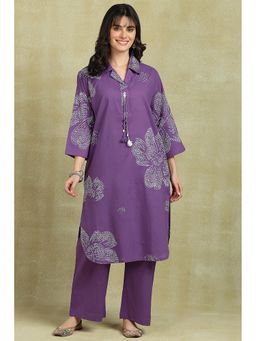 TAHILIYA - Purple Bandhani Hand Block Printed Kurta with Straight Pant Ethnic