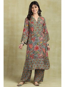 TAHILIYA - Grey Sanganeri Hand Block Printed Kurta with Straight Palazzo