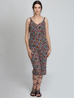 Dodo & Moa - Women Black Polyester Floral Jumpsuit