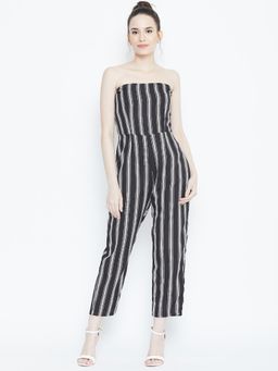 Dodo & Moa - Women Black Polyester Stripes Jumpsuit