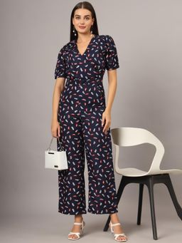 BRINNS - Navy Blue Women Printed Puffed Sleeves Jumpsuit