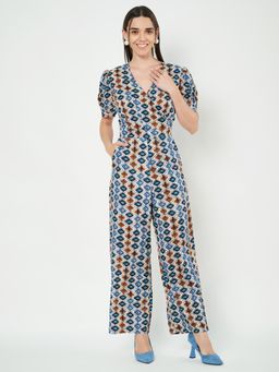 BRINNS - Multi-Color Women Geometric Printed Puffed Sleeves Jumpsuit