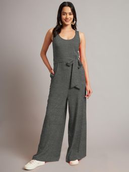 BRINNS - Charcoal Women Solid Round Neck Sleeveless Basic Jumpsuit with Belt (Set of 2)