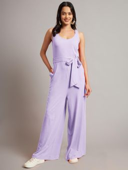 BRINNS - Lavender Women Solid Round Neck Sleeveless Basic Jumpsuit with Belt (Set of 2)