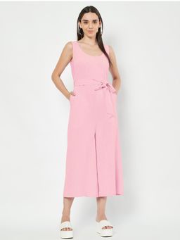 BRINNS - Pink Round Neck Sleeveless Pure Cotton Jumpsuit with Waist Belt (Set of 2)