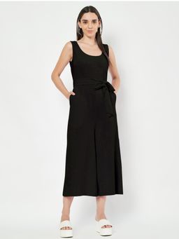 BRINNS - Black Round Neck Sleeveless Pure Cotton Jumpsuit with Waist Belt (Set of 2)
