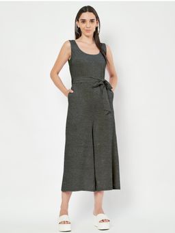 BRINNS - Charcoal Round Neck Sleeveless Pure Cotton Jumpsuit with Waist Belt (Set of 2)