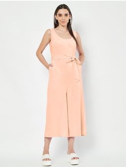BRINNS - Peach Round Neck Sleeveless Pure Cotton Jumpsuit with Waist Belt (Set of 2)