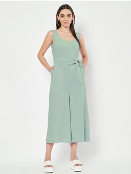 BRINNS - Green Round Neck Sleeveless Pure Cotton Jumpsuit with Waist Belt (Set of 2)